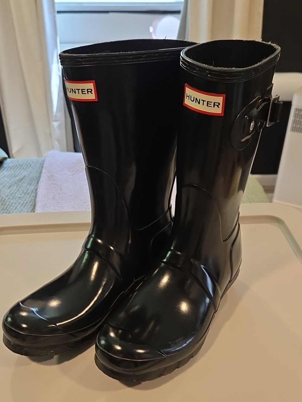 Hunter Black Gloss Rubber Mid-Calf Rain Boots